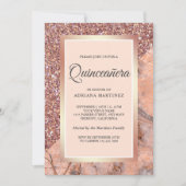 Rose Gold Glitzer Koralle Rosa Marmor Quinceanera Einladung (Vorderseite)