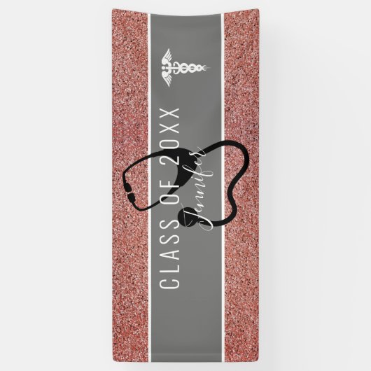 Rose Gold Glitzer Krankenschwester Abschluss Caduc Banner (Vertikal)