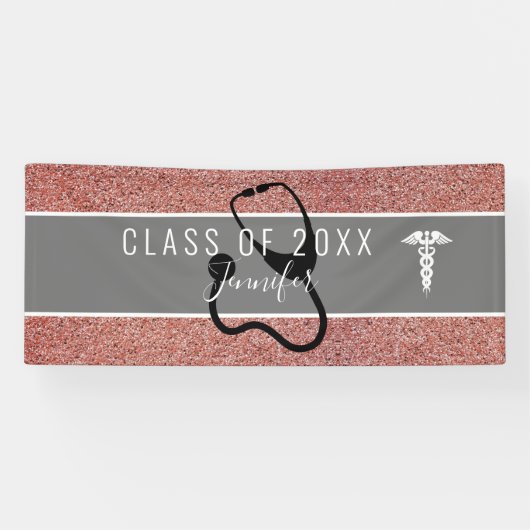 Rose Gold Glitzer Krankenschwester Abschluss Caduc Banner (Horizontal)