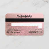 Rose Gold Glitzer Kreditkartenzertifikat Visitenkarte (Rückseite)