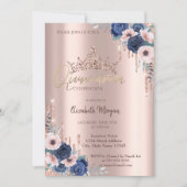 Rose Gold Glitzer Kronenfall, Rose Quinceañera Einladung (Vorderseite)