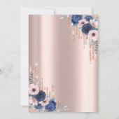 Rose Gold Glitzer Kronenfall, Rose Quinceañera Einladung (Rückseite)