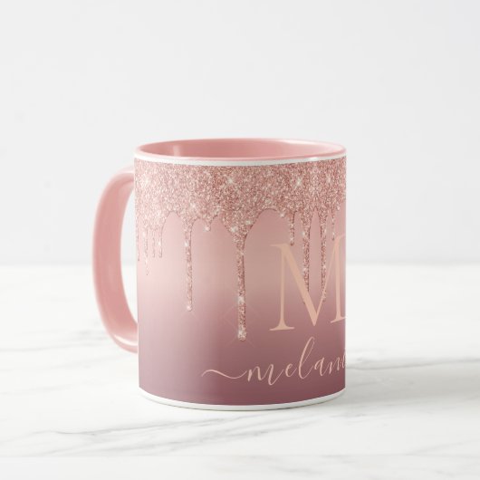 Rose Gold Glitzer Kundenname Kaffeebezeichnung Tas Tasse (Vorderseite Links)