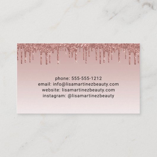 Rose Gold Glitzer Lash Brow Beauty Business Card Visitenkarte (Rückseite)