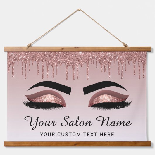 Rose Gold Glitzer Lash Brow Beauty Business Wandteppich Mit Holzrahmen (Vorne)