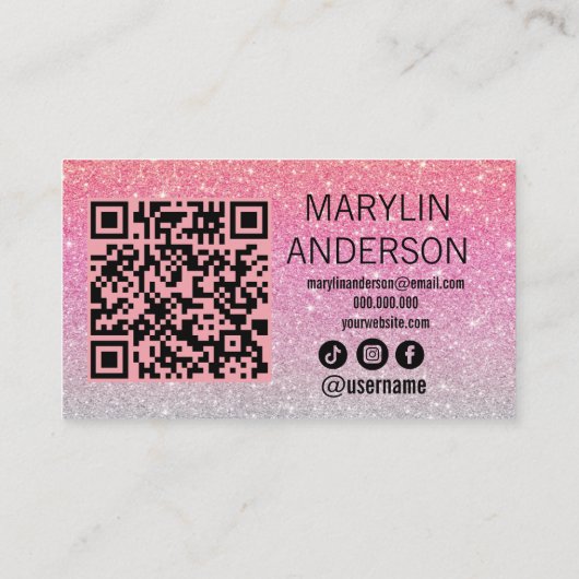 Rose Gold Glitzer Lash Tech QR Code Scannable Visitenkarte (Rückseite)