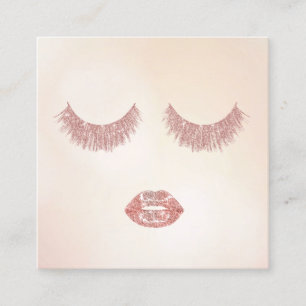 Rose Gold Glitzer Lashes & Lips Quadratische Visitenkarte