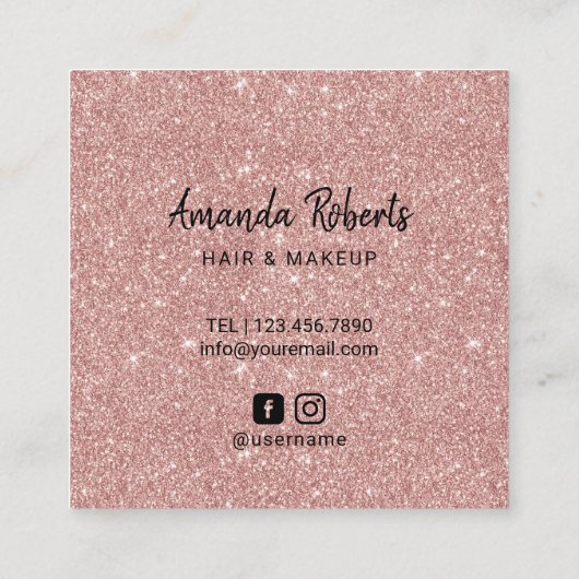Rose Gold Glitzer Lashes & Lips Quadratische Visitenkarte (Rückseite)