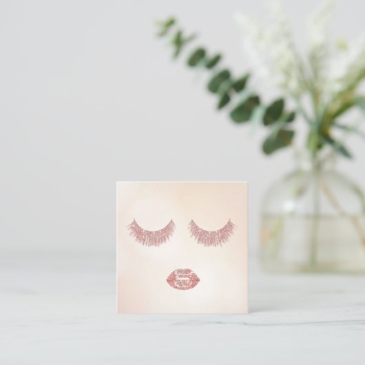 Rose Gold Glitzer Lashes & Lips Quadratische Visitenkarte (Stehend Vorderseite)