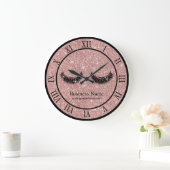 Rose Gold Glitzer Lashes Makeup Artist Salon Große Wanduhr (Zuhause)