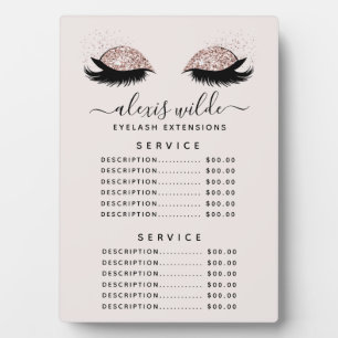 Rose Gold Glitzer Lashes Salon Price Menü Plaque Fotoplatte