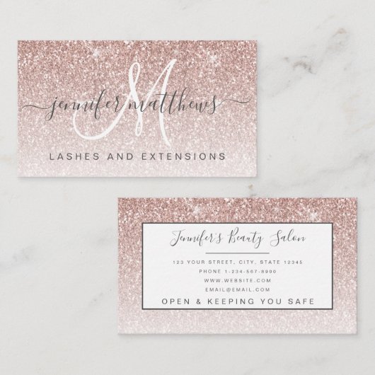 Rose Gold Glitzer Lashes Salon Visitenkarte (Vorne/Hinten)