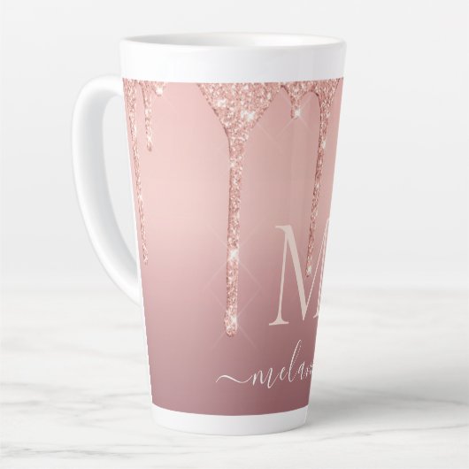 Rose Gold Glitzer Latte Tasse Individuelle Name Le (Linke Ecke)