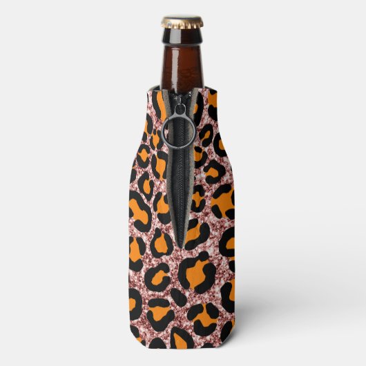 Rose Gold Glitzer Leopard Girly Cheetah Muster Flaschenkühler (Flasche Rückseite)
