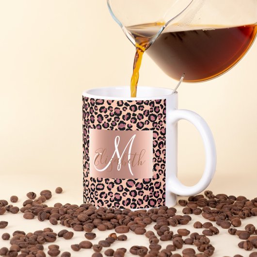 Rose Gold Glitzer Leopard Monogram Spaß Kaffeetasse