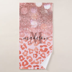 Rose Gold Glitzer Leopard Print Badehandtuch