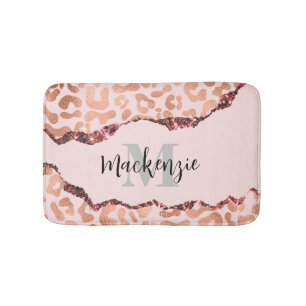 Rose Gold Glitzer Leopard Print Badematte