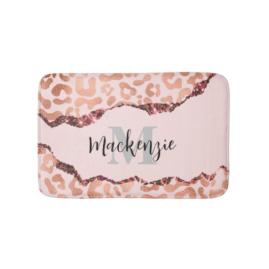 Rose Gold Glitzer Leopard Print Badematte (Vorderseite)