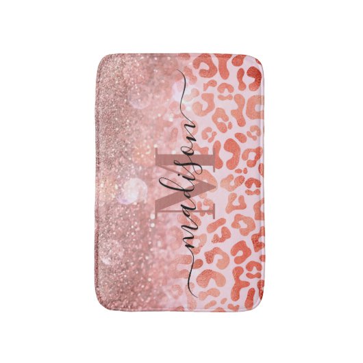 Rose Gold Glitzer Leopard Print Badematte (Vorderseite Vertikal)