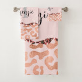 Rose Gold Glitzer Leopard Print Badhandtuch Set (Insitu)