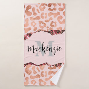 Rose Gold Glitzer Leopard Print Badhandtuch Set