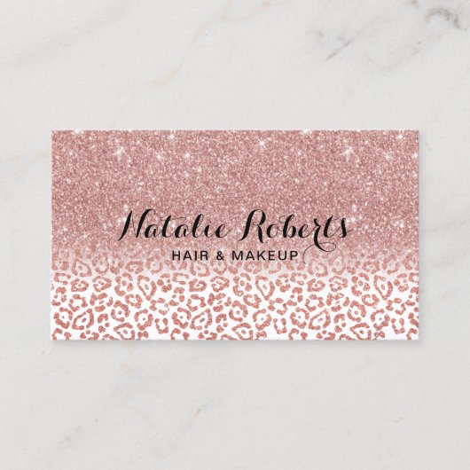 Rose Gold Glitzer Leopard Print Beauty Salon Visitenkarte (Vorderseite)