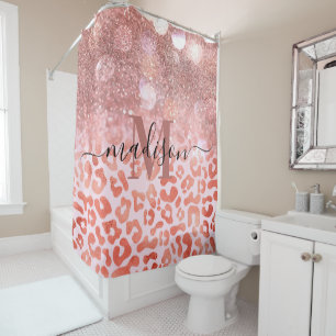 Rose Gold Glitzer Leopard Print Duschvorhang