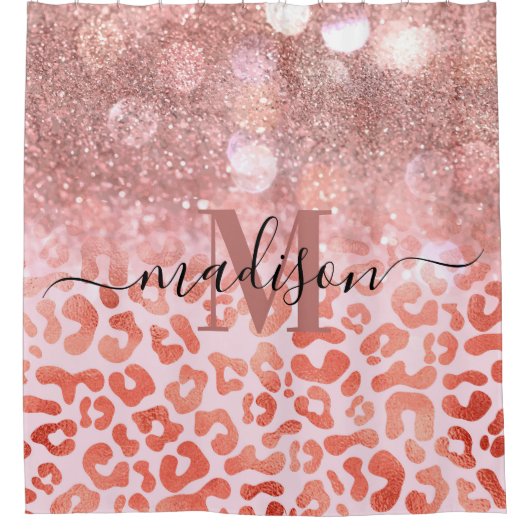 Rose Gold Glitzer Leopard Print Duschvorhang (Vorderseite)