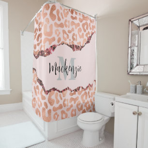 Rose Gold Glitzer Leopard Print Duschvorhang