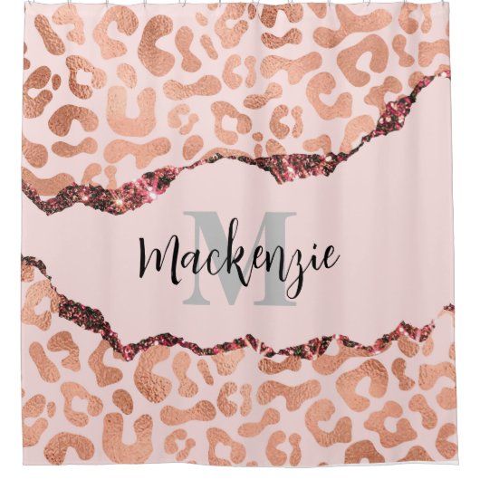 Rose Gold Glitzer Leopard Print Duschvorhang (Vorderseite)