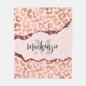 Rose Gold Glitzer Leopard Print Fleecedecke (Vorderseite)