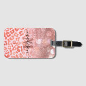 Rose Gold Glitzer Leopard Print Gepäckanhänger (Vorderseite (Horizontal))
