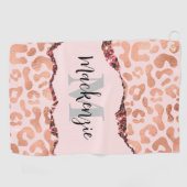 Rose Gold Glitzer Leopard Print Golfhandtuch (Horizontal)