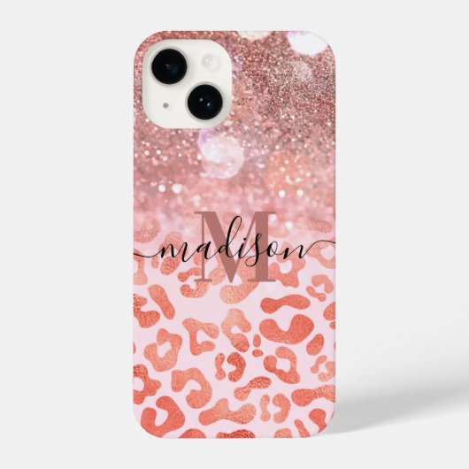 Rose Gold Glitzer Leopard Print iPhone Hülle (Rückseite)
