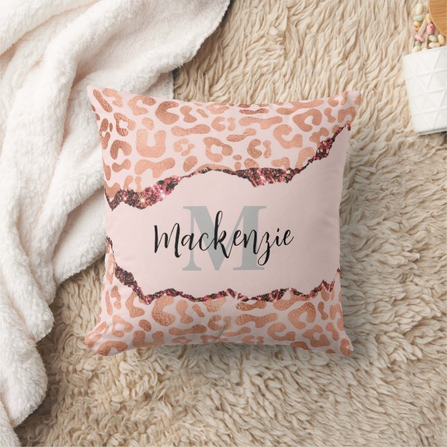 Rose Gold Glitzer Leopard Print Kissen (Decke)