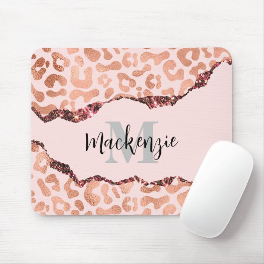 Rose Gold Glitzer Leopard Print Mousepad (Mit Mouse)