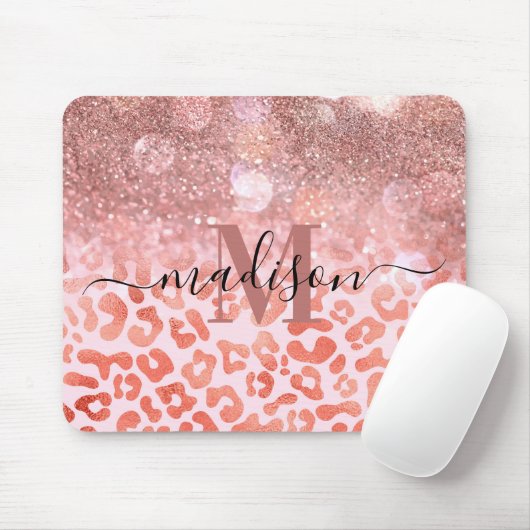 Rose Gold Glitzer Leopard Print Mousepad (Mit Mouse)