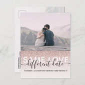 Rose Gold Glitzer Liebe Anderes Datum Hochzeit Ankündigungspostkarte (Vorne/Hinten)