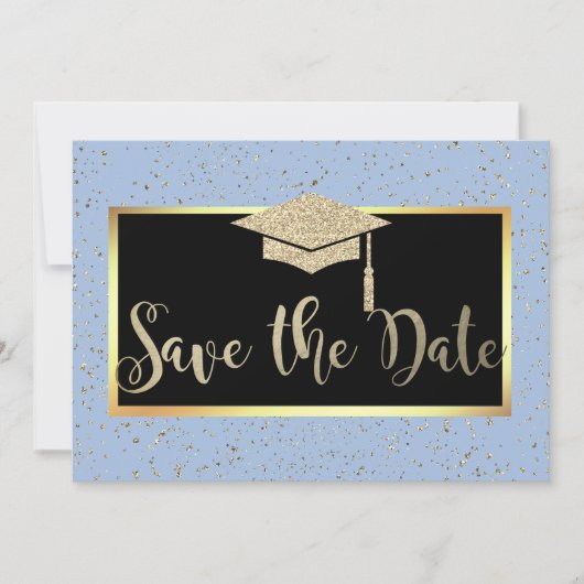 Rose Gold Glitzer Light Blue Grad Save the Date (Vorderseite)