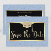 Rose Gold Glitzer Light Blue Grad Save the Date (Vorne/Hinten)