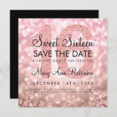 Rose Gold Glitzer Lights Sweet 16 Save the Date Einladung (Vorne/Hinten)