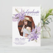 Rose Gold Glitzer lila Foto Abschluss Einladung (Stehend Vorderseite)