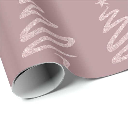 Rose Gold Glitzer & Lila Weihnachtsbaummuster Geschenkpapier (Rolleneckpunkt)