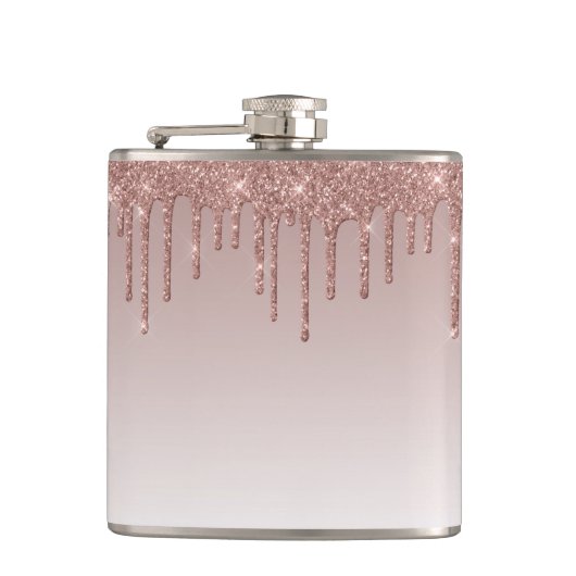 Rose Gold Glitzer Liquid Tropfen Flachmann (Vorderseite)
