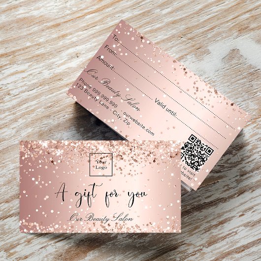 Rose Gold Glitzer Logo qcode Geschenkgutschein Visitenkarte