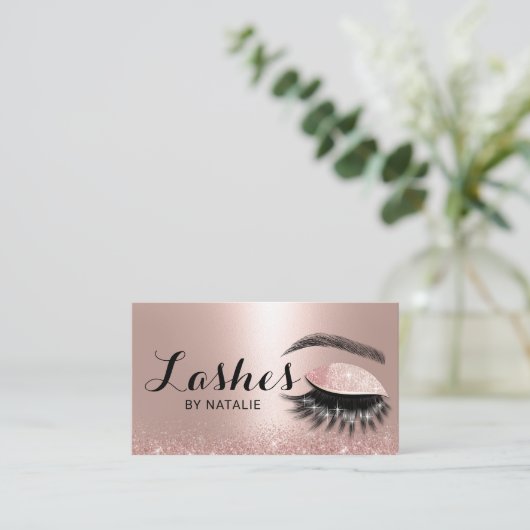 Rose Gold Glitzer Long Eyelash Makeup Künstler Visitenkarte (Stehend Vorderseite)