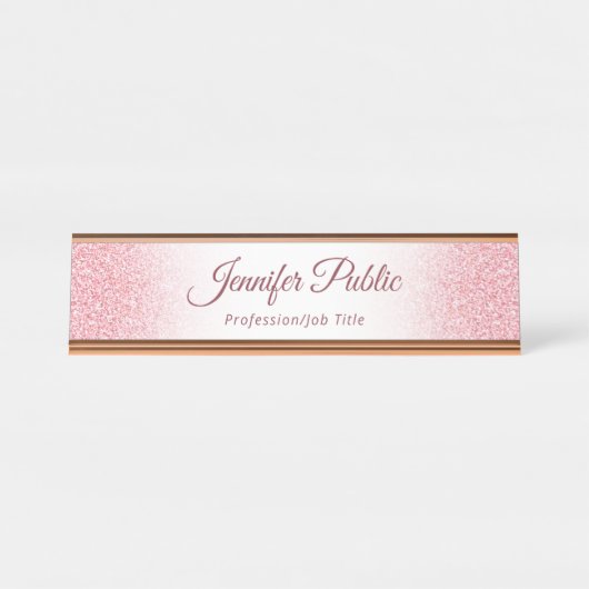 Rose Gold Glitzer Look Elegante Moderne Vorlage Schreibtischnamensplakette (Vorderseite )