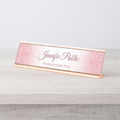 Rose Gold Glitzer Look Elegante Moderne Vorlage Schreibtischnamensplakette (Vorderseite )