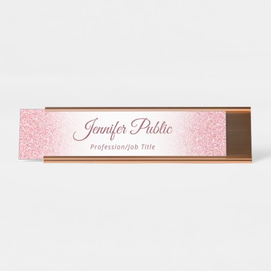 Rose Gold Glitzer Look Elegante Moderne Vorlage Schreibtischnamensplakette (Vorderseite )