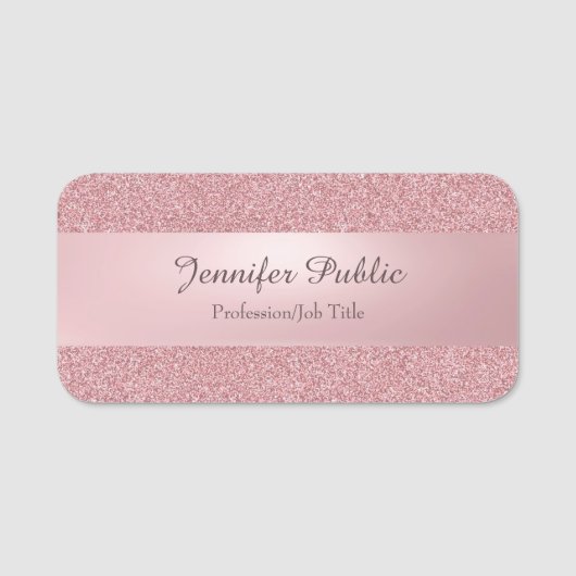 Rose Gold Glitzer Look Handschrift Text Modern Namensschild (Vorderseite)